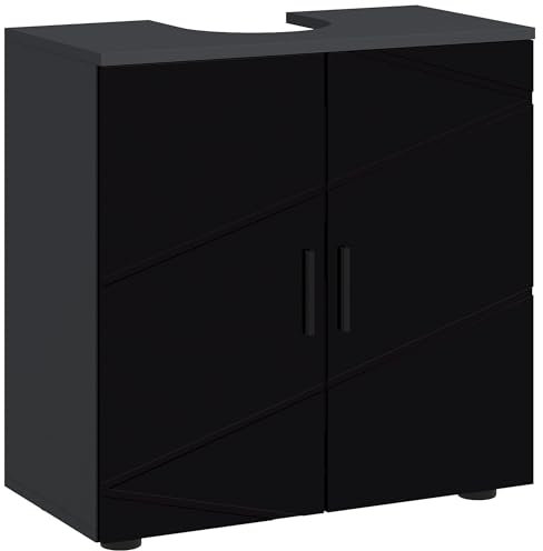 kleankin Mueble bajo lavabo con armario de 2 puertas, mueble bajo lavabo con pedestal de madera con estante ajustable, 60 x 30 x 60 cm, negro