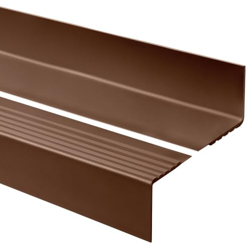 Quest Treppenkantenprofil PVC 40x60 mm Antirutsch - Braun, 150 cm | Rutschfester Kantenschutz für rechtwinklige Stufen, schützt vor Abnutzung, pflegeleicht, Montage ohne Klebeband