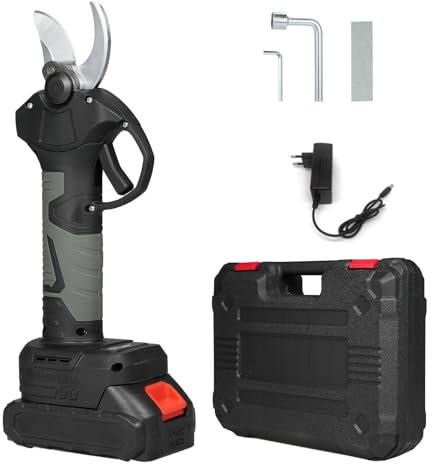 Irfora Sécateur électrique portatif à batterie 21 V avec sac de transport, batterie au lithium rechargeable de 2000 mAh et chargeur, sécateur, sécateur, diamètre de coupe de 30 mm