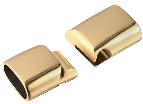 NUOBESTY 10 Pcs 316 Stainless Steel Flat Clasps for Leather Bracelet Necklace Strap Secure Snap Hook Buckle Fastener Golden 12x6mm Anti-Rust Smooth Surface