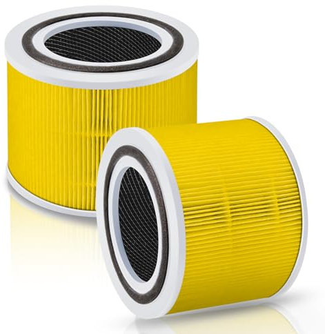 PINREK 2-Pack Core 300 300S H13 True HEPA Replacement Filter for LEVOIT Air Purifier - 3-Stage Carbon Cleaner for Home Bedroom Dorm, Pure Air for Dust Allergens Odors, Replaces Core 300-RF(Yellow)
