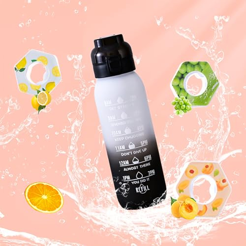 AtfArt Wasserflasche mit Aroma-Geschmack, kreisförmig, mit 7 duftenden Beeren-Kartuschen, 0 Kaliber, mit Geschmackskapseln, Sport-Trinkflaschen aus Kunststoff, um hydratisiert zu bleiben