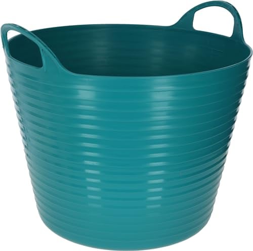 Kerbl Trog FlexBag aquamarin (flexibler Futtertrog, Müslischüssel, Fassungsvermögen 28 Liter, Futtereimer mit zwei Griffen) 3228271