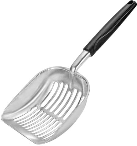 Apidgrowth Cuchara de arena para gatos, mango largo, pala de metal de aleación de aluminio, tamiz de excrementos, pala de malla, adecuada para caja de arena para gatos, (negro)