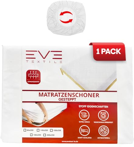 Eve Textile® Gesteppter Matratzenschoner 180x200 cm Matratzenauflage Matratzenbezug; Topper Milbenbezug Matratzenhülle bis 20 cm Matratzenhöhe; Matratzentopper für Betten & Boxspringbett