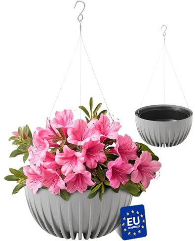 KONZEPT Blumenampel hängend außen und innen in Grau, Blumentopf 30cm Durchmesser, Hängetopf für Pflanzen aus Kunststoff