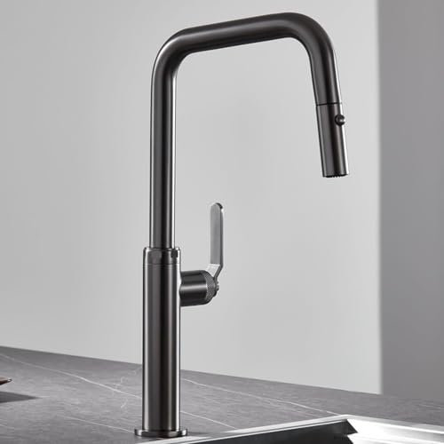 IMEX - Grifo de Cocina Extraible | Grifo Monomando Fregadero con Difusor | Griferia de Cocina con Mangera Flexible 360º | Serie Niza | Color Black Gun Metal