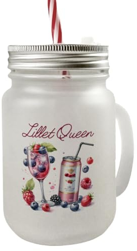 Lillet Queen Mason Jar Henkel Trinkglas mit Deckel Lillet Queen Mason Jar Henkel Trinkglas mit Deckel mit Spruch Perfekt für Wild Berry Aperitif beeriges Sommergetränk - Fruchtig