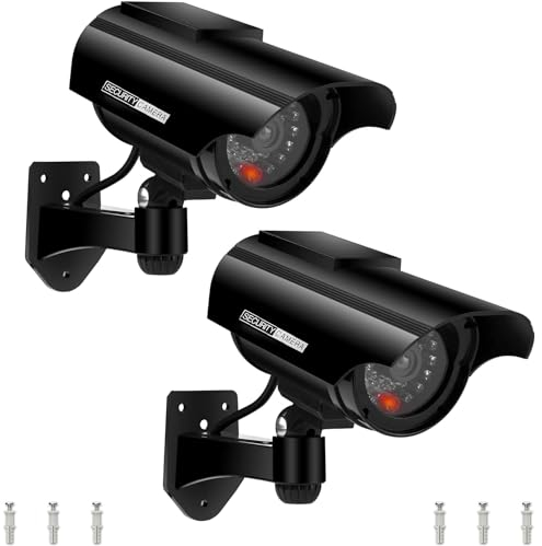 E-HORDE Videocamera Fittizia Camere Finte Telecamera di Sicurezza,Telecamera di Simulazione Impermeabile Alimentata ad Energia Solare, Fittizia CCTV con LED Lampeggiante (Nero-2)