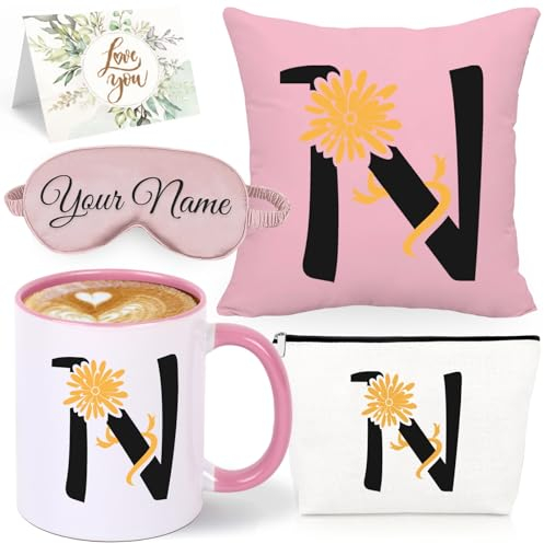 Taza de viaje de café con iniciales personalizadas, taza de café y té de cerámica de 11 onzas, taza personalizada con inicial y nombre, regalos para cumpleaños y aniversario (inicial B)