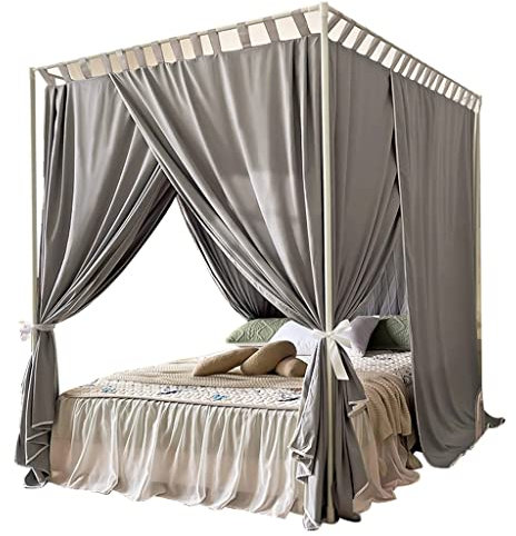 Copriletto, Zanzariera, Baldacchino Grigio, Zanzariera per Letto Singolo e Matrimoniale, Tenda da Letto Oscurante e Antipolvere (Colore: Grigio, Dimensioni: 1,8 x 2,2 x 2,1 m)