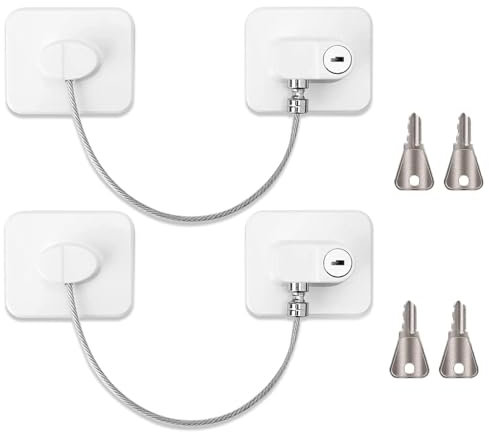 2 Pcs Fridge Lock - Safety Locks for Refrigerator and Freezer, Window Restrictor, Durable White Locks for Home Safety