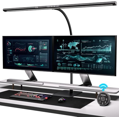 EYOCEAN Schreibtischlampe LED mit Gestensteuerung & Fernbedienung, Dimmbare Monitor Lampe 24W 80cm, Tageslichtlampe Schreibtisch für Homeoffice, Bürolampe mit Sockel, 5 Farbtemperaturmodi Tischlampe