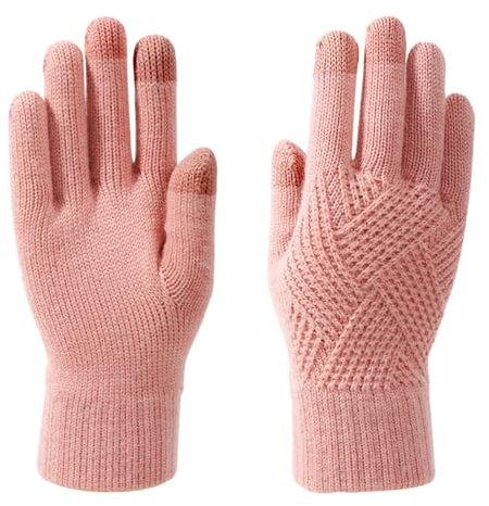Cadimus Handschuhe Damen Herren，Thermo Handschuhe Winter，Handschuhe Touchscreen，Strickhandschuhe Winter Warm，Outdoor-Sport Reiten Warme, verdickte Handschuhe，Wintergeschenk-Rosa