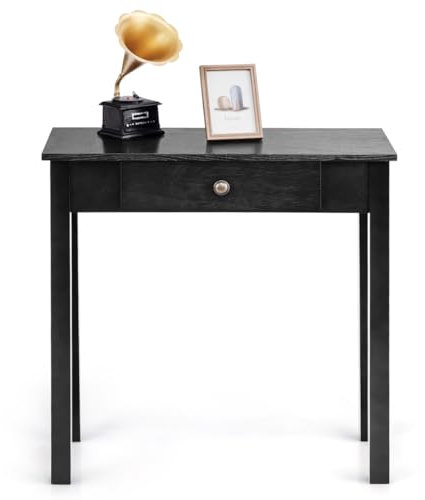 Giantex Table Console avec Tiroir, Console Meuble en Bois, 71 x 30 x 71 cm, Petite Console Entrée avec Pieds en Bois de Pin, Style Vintage, Table d’Entrée pour Couloir, Salon (Noir)