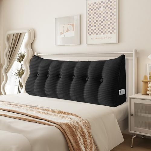Johnear Keilkissen Lesekissen für Bett und Sofa Lehnenkissen, Rückenkissen Kopfteil Bett Rückenlehne Großes Dreieckiges Lendenkissen (Schwarz, 180cm)