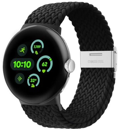 Elastisches geflochtenes Armband - Nur Kompatibel mit Google Pixel Watch 3 45mm, verstellbares Nylonarmband für Google Pixel Watch 3 45mm(Schwarz)