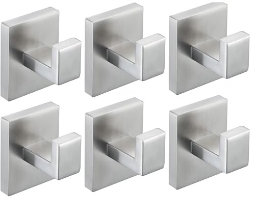 Taucent Handtuchhaken aus gebürstetem Nickel, Handtuchhalter für Badezimmer, Wand, Schlafzimmer, Küche, robuster Edelstahl-Haken für Bademantel, Badetuch, Mantel, Wandhaken (quadratische Basis), 6