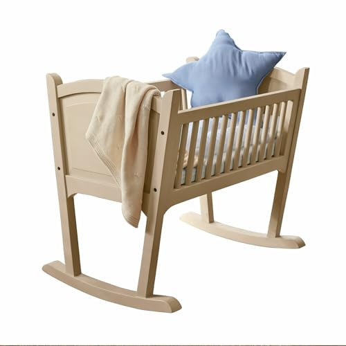 LOBERON Wiege Aiguillon, Zeitloses Design, Beruhigende Farbgebung, Sanftes Wiegen Durch Stabile Kufen, Kinderzimmer, Baby-Ausstattung, Mangoholz, beige