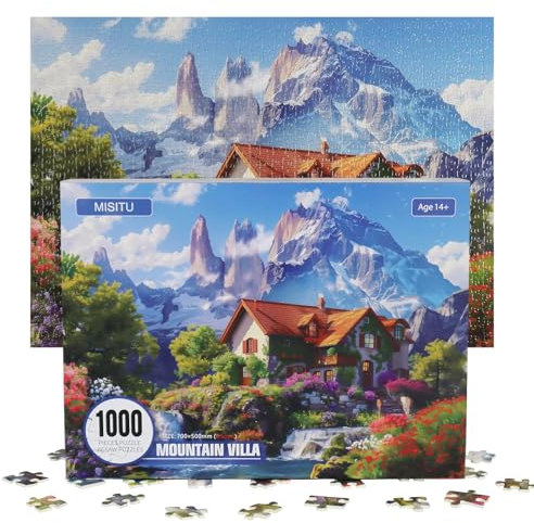 MISITU Puzzle 1000 Teile für Erwachsene Berge und Villen 70 x 50cm