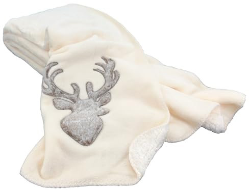 heimtexland Kuscheldecke Hirsch Fell Imitat Wohndecke flauschig warm 200x150 Landhaus Sofadecke Typ903 Creme