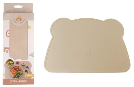 DORON & CHARLIE - Set De Table - Repas De Bébé - 056622 - Beige - Silicone - Design Ourson - Antidérapant - Etanche - DME - Lavable - Imperméable - 1er Age - Puériculture - Facile à Nettoyer