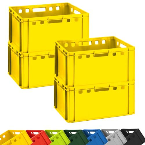 BURI 4x Fleischkiste E3 Metzgerkiste 60x40x30 cm lebensmittelecht, robust, stapelbar - Eurokisten Lagerkisten Stapelkiste aus Deutschland (Gelb)