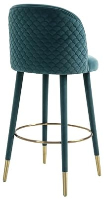 MY Furniture Bellucci Scales Counter Stool - Peacock - Brass Caps/Luxury Velvet Bar Stool - Quilted Back, Chrome Accents, Metal Footrest - Modern Counter Height Chair for Kitchen - Home Bar Seating