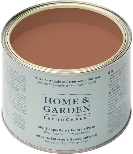 TecnoChalk® Home & Garden Nuova Chalk Paint Extra Forte - Non Richiede Finitura – Ricolora Senza Carteggiare Casa e Giardino - Vernice tutto-in-uno - Senza Solventi - Colore Terracotta (500 ml)