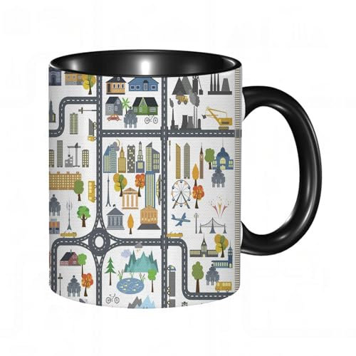 reyawdf Original Tasse mit lustigem Design, Auto-Rennstrecke Grafische Darstellung des Stadtbildes,geteilt durch,330ml, für Kaffee- und Teeliebhaber, als Geschenk für Weihnachten, Geburtstag und mehr