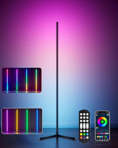 Uocub Corner Floor Lamp, LED Corner Lamp with App and Remote Control,16 Million DIY Colors & 68+ Scene, Music Sync, Color Changing Smart Ambient Light for Living Rooms, Bedrooms, and Gaming Rooms