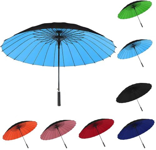 SUPERZYW Paraguas Plegable XXL 128cm, Grande Paraguas Antiviento Doble Para 3 Personas, 24 Varillas Reforzadas Paraguas Plegable Apertura Automática (Azul celeste)