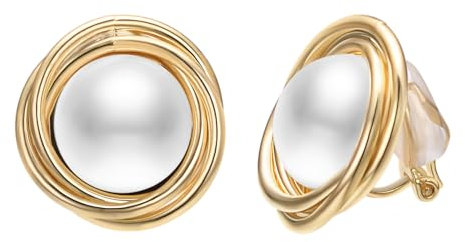 Aleasha Große Perle Clip Ohrringe Damen Ohrclips Glasperlen Vergoldeter Edelstahl Ohrringe Silber Hochzeit Schmuck Durchmesser 20mm