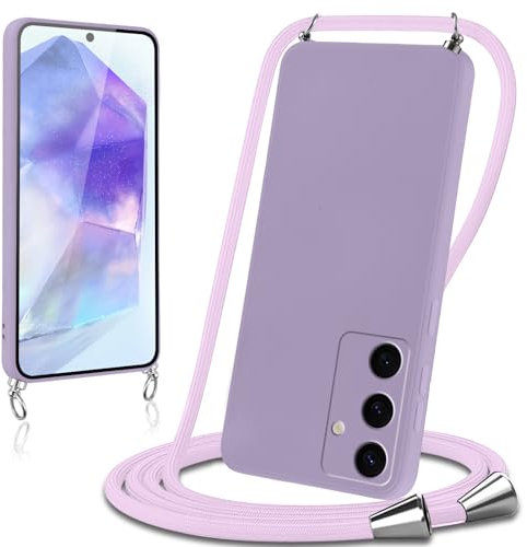 Knrlqim Cover per Samsung Galaxy A55 5G con Cordino Custodia con Laccio Collana Tracolla Collo Corda Regolabile Liquido Silicone Antiurto AntiGraffio Protettiva Case per Samsung A55 5G,Viola Lilla