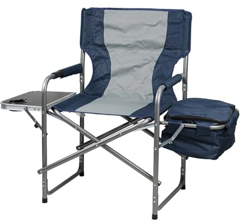 Gr8 Garden Folding Directors Camping Chair Foldable Portable Garden Patio Fishing Festival Outdoor Hiking Beach Seat with Side Table Storage Cooler Bag Grey Blue