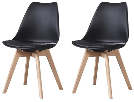 PEZ ROJO Lot de 2 Chaises Scandinaves, Chaises Salle à Manger, Chaise Cuisine, Salon, Chaises Noires, Design Ergonomique, Pieds Bois de Hêtre Massif