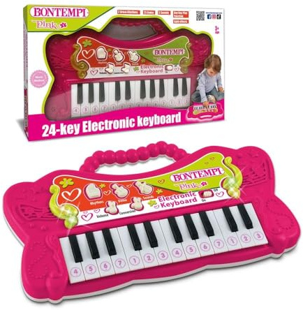 BONTEMPI Tastiera Elettronica Musicale a 24 Tasti con Luci e Suoni | 25 brani, 3 suoni, 2 ritmi di batteria e luci, spegnimento automatico