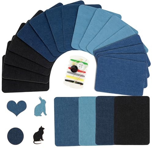 20 pezzi di toppe per jeans da stirare,toppe da applicare con il ferro da stiro, kit di riparazione con toppe in 4 tonalità di blu, kit di riparazione per abiti, 12,5 x 9,5 cm