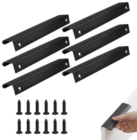 Tiradores Ocultos de Aluminio Negrón,Tiradores Cocina Ocultos Negro, 6 Unidades de Tiradores Invisibles para Cajones y Puertas, Diseño Moderno de 150 cm, Bordes Redondeados, Ideal para Cocinas y Baños