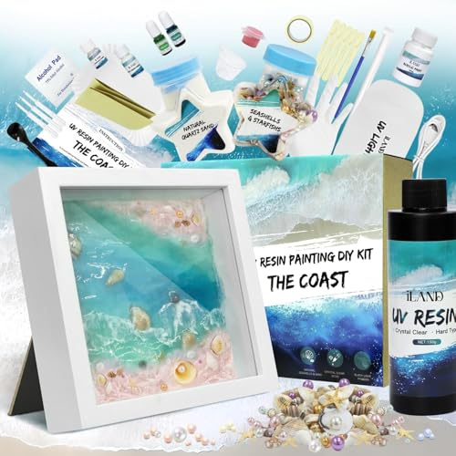 iLAND Bastelset Erwachsene und Kreativ Set für Erwachsene UV Resin Set Mit Lampe Meereskunst- und Bastelset Strandbastel projekt DIY Set Küstendekoration Bastelgeschenke für Teenager Kreative Geschenk