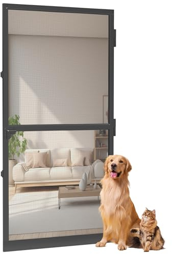 QEENTOE Moustiquaire pour porte avec cadre en aluminium - Sans perçage - Moustiquaire magnétique pour porte de balcon - 95 x 210 cm - Noir