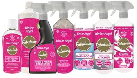 Fabulosa All-in-One General Household Cleaning Bundle, Cleaners and Fresheners, Antibacterial Sprays and Disinfectants Long Lasting Fabric Freshener and Laundry Cleanser, 7 Pack, Winter Angel
