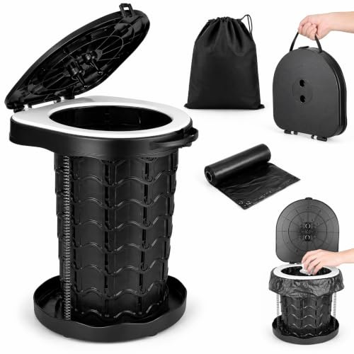 KORVORIA Campingtoilette Faltbar mit Deckel, 220kg Mobile Toilette | Tragbare Klapptoilette für Unterwegs, Auto & Outdoor, Reisetoilette für Erwachsene & Kinder inkl. 10 Toilettenbeutel