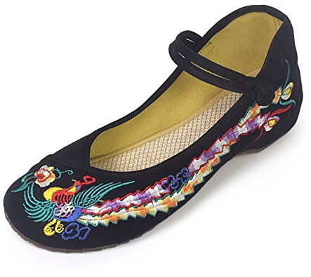 R&V Fashion Women Shoes Walking Dancing Embroidery Vintage Mary Jane Flats(6.5 UK(Insole:10.04 inch),Black)