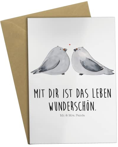 Mr. & Mrs. Panda Grußkarte Turteltauben Liebe - Geschenk, Verlobt, verliebt, zu zweit, Klappkarte, Heiraten, Geburtstagskarte, Verlobung, Geschenk