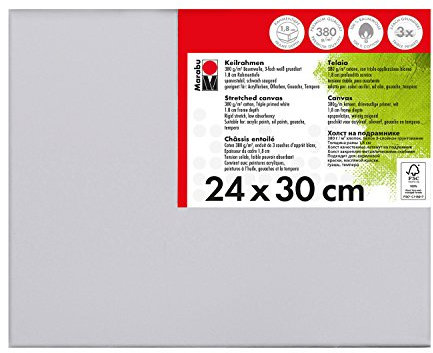 Marabu 1616000000240 - Keilrahmen, ca. 24 x 30 cm, Rahmentiefe ca. 1,8 cm, weiß, mit 380 g/qm Baumwolle bespannt, 3 fach grundiert, leicht saugend, für Acryl-, Öl-, Gouache- und Temperafarben