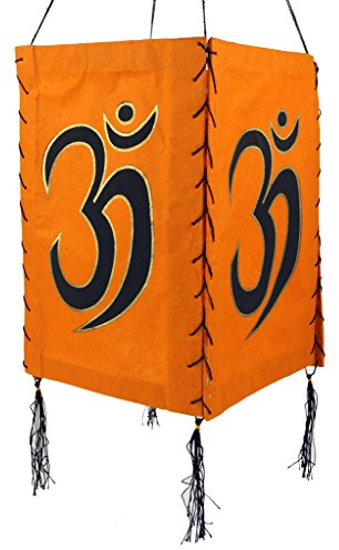 GURU SHOP Lokta Papier Hänge Lampenschirm, Deckenleuchte aus Handgeschöpftem Papier - Om Orange, 28x18x18 cm