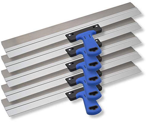DEWEPRO® Lot de 5 Spatules de Façade pour Lisser les Surfaces – Spatules en Acier Inoxydable avec Support en Aluminium et Poignée Ergonomique Bi-Matière - Taille : 600 x 50 mm