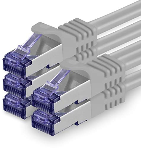 Cat.7 network cable 0.5m - gray - 5 pieces - Cat7 patch cable (SFTP/PIMF/LSZH) raw cable 10 Gb/s with Rj 45 connector Cat.6a - 5 x 0.5 meters gray