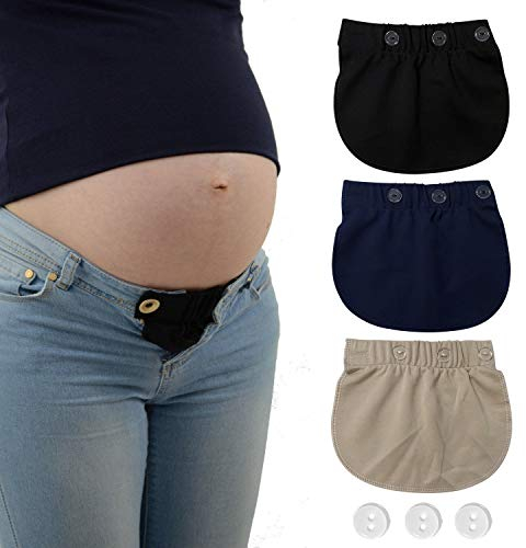AYE Extenseur Pantalon Ajustables pour Femmes Enceintes, 3 pièces (Noir, Bleu et Kaki)